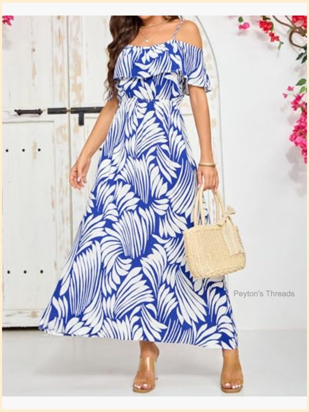 Off Shoulder Spaghetti Strap Maxi A-Line Dress - Picture 2 of 7